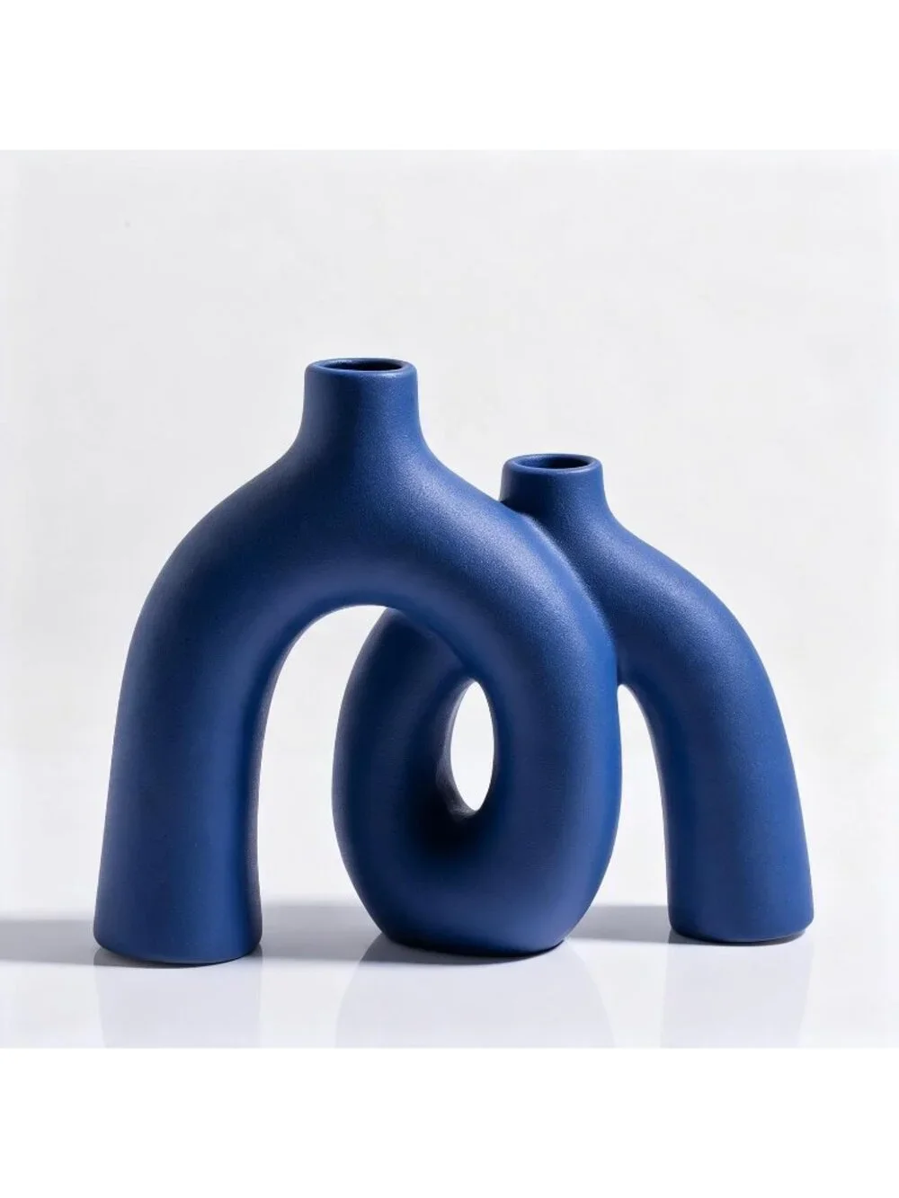 Modern Elegant Blue Matte Ceramic Nordic Boho Vase Set For Living Room Decor